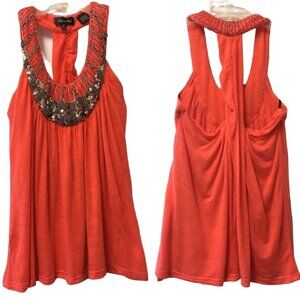 Miss Me Embellished Tank Women's Size Small Burnout Orange Very good used condit